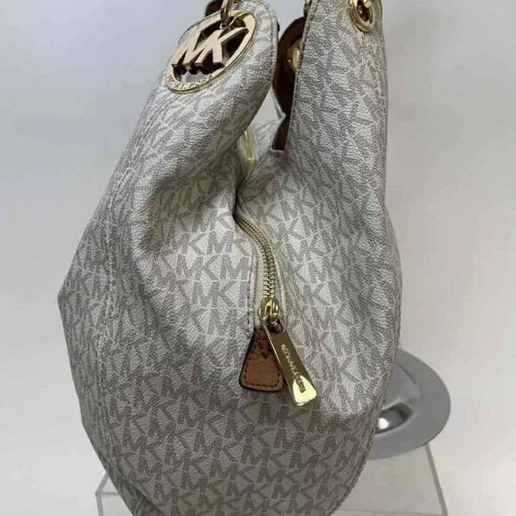 Michael Kors MK Designer Fulton Multicolor Cream Gold Hobo Shoulder Bag Purse - Picture 3 of 8